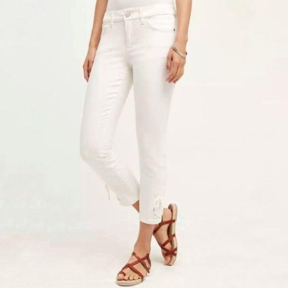 Pilcro & The Letterpress Stet Midrise Lace Up Hem White Jeans - Picture 1 of 8